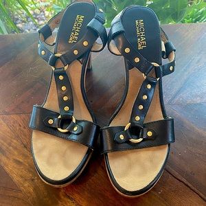 Michael Kors Black Leather Platform w/ Wood Heel